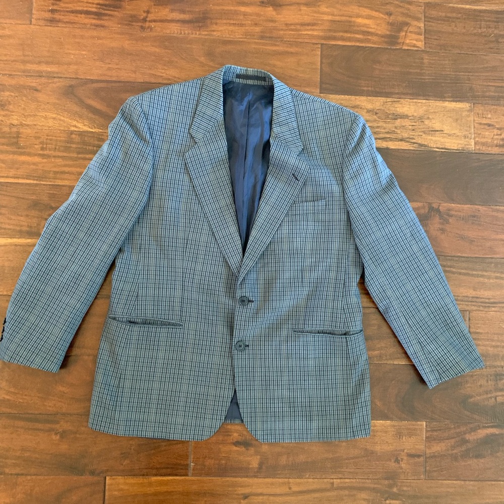 🔴 Vintage gray and blue plaid Baumler suit jacket